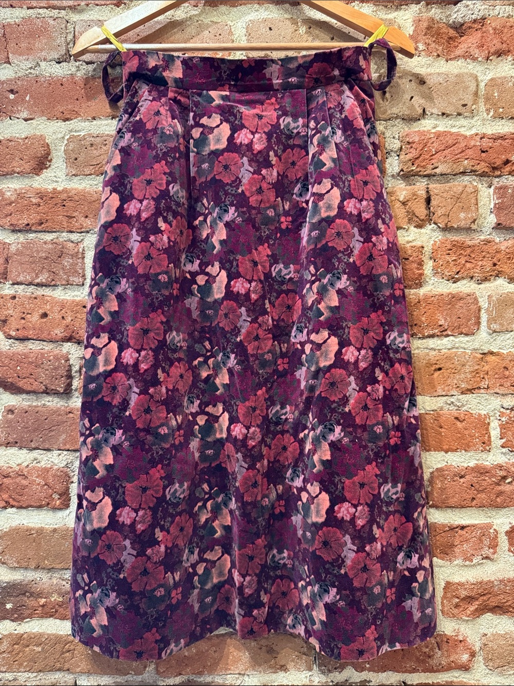 Floral Velvet A-Line Skirt in Plum and Rose
